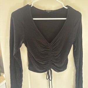 Black Ruched V-Neck Top